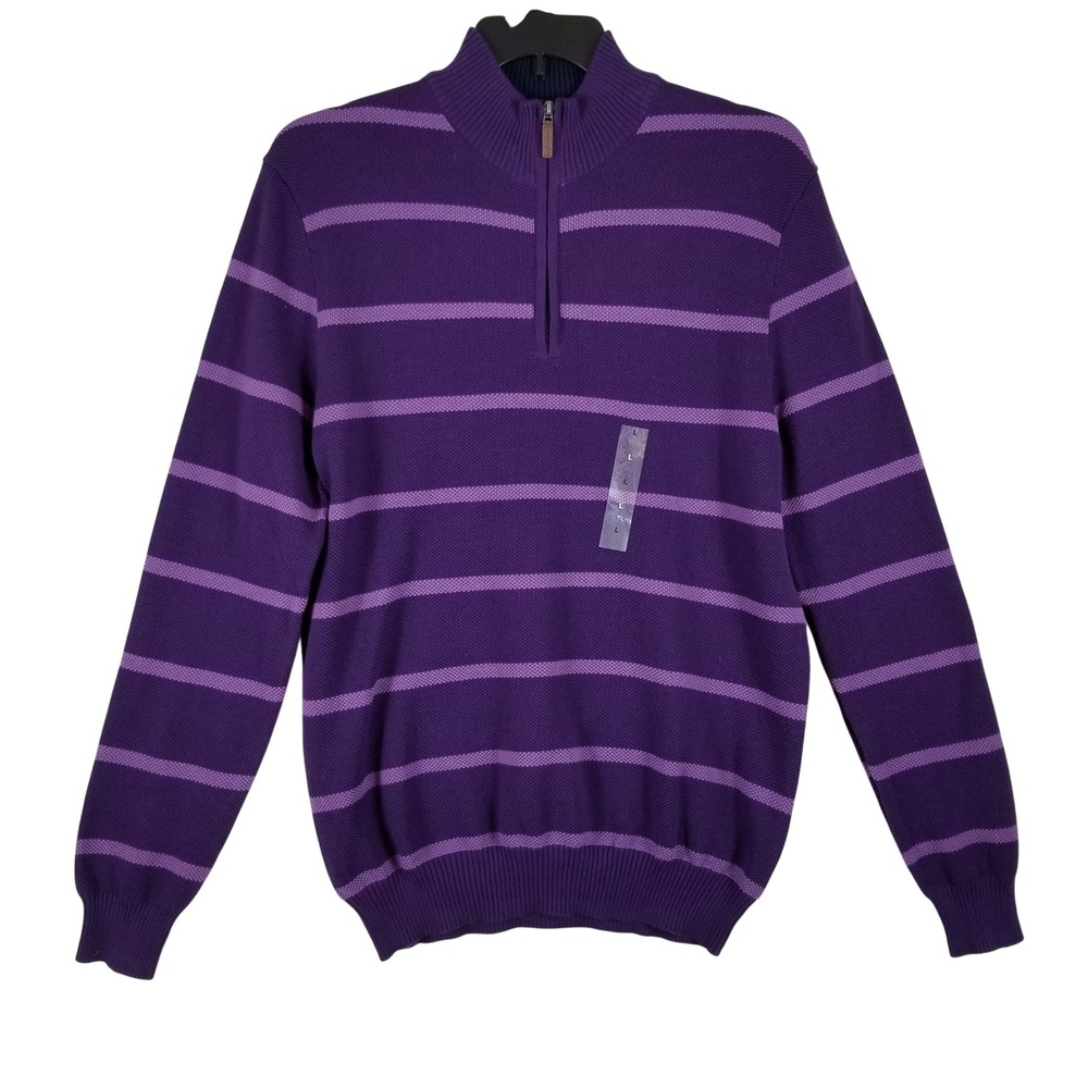 Club Room Mens 1/4 Zip Sweater Purple Striped Cotton Concord Crush Sz  L‎